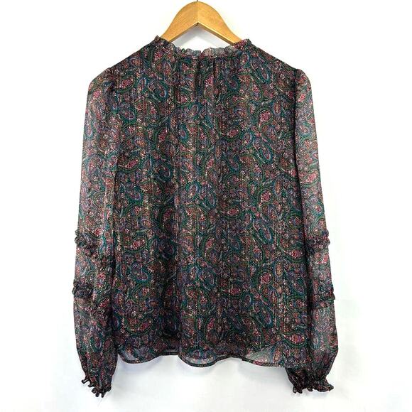Ann Taylor Loft Jewel Tone Paisley Sheer Long Sleeve Pop Over S Top Moody Nature - Picture 2 of 10